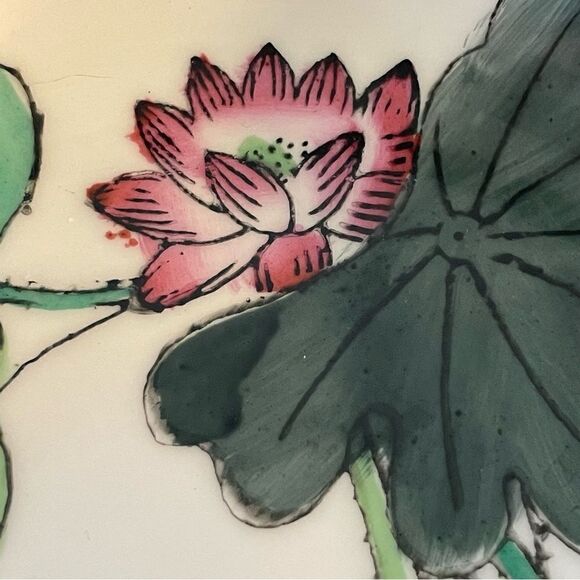 Mid century Porcelain Floral and Duck Brass Bowl set for hanging or display - Picture 14 of 17